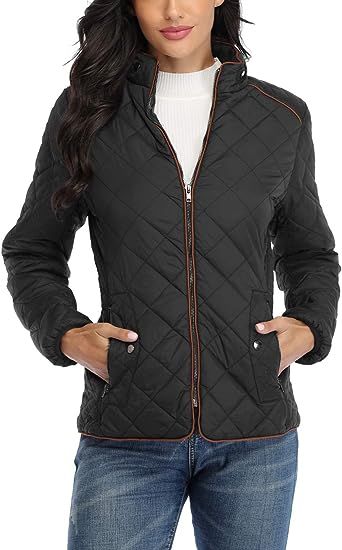 Anienaya Women's Lightweight Quilted Jacket Stand Collar Fully Lined Zip Warm Outwear w 2 Pockets | Amazon (US)