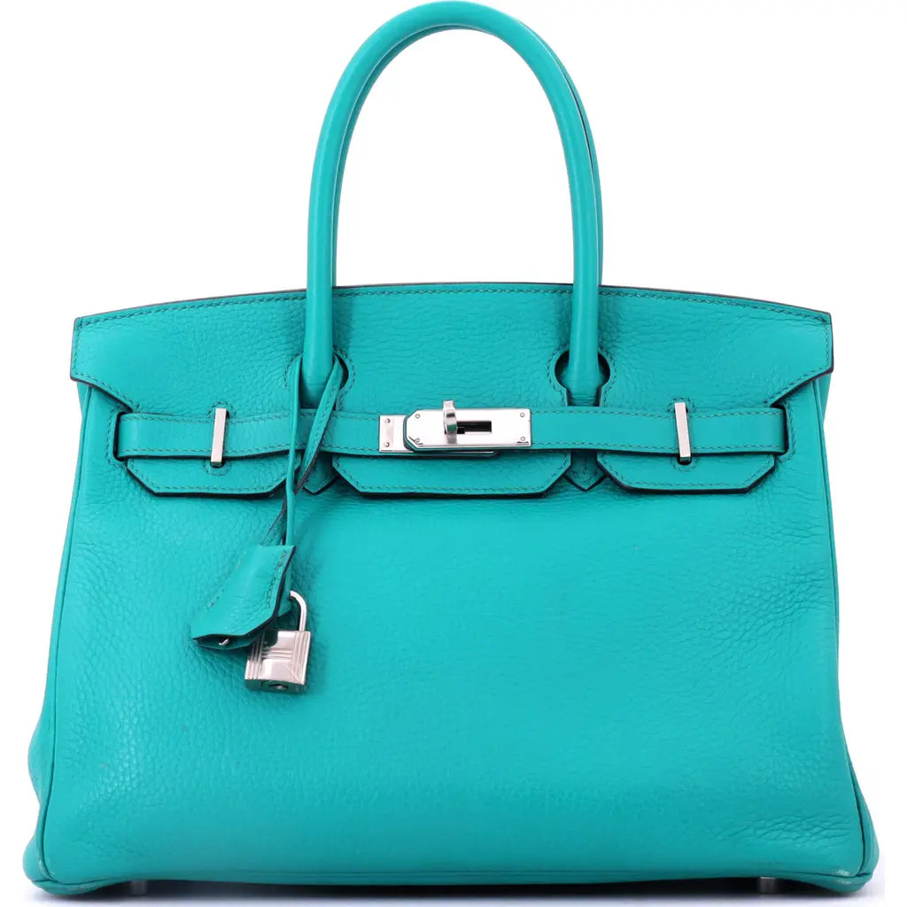 Pre-Owned Hermes Birkin Handbag Blue Clemence with Palladium Hardware 30 in Bleu Paon at Nordstrom, Size Small | Nordstrom