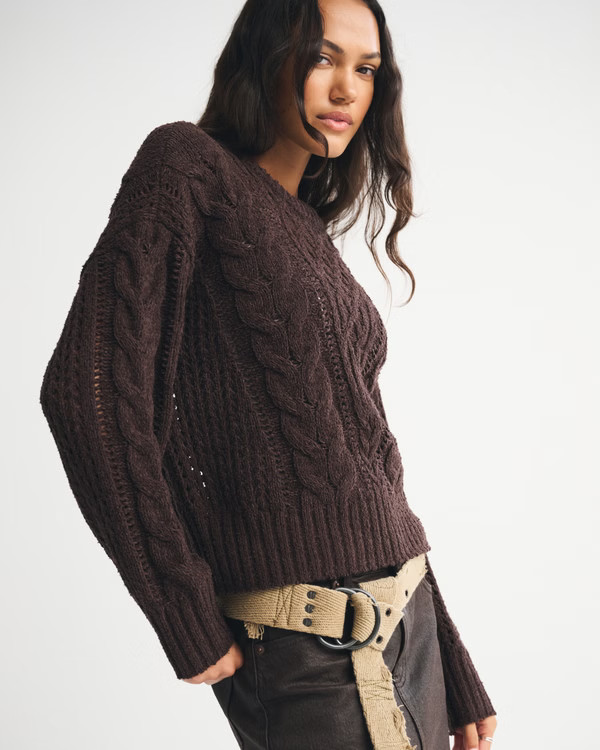 Women's Textural Stitch Cable Crew Sweater | Women's Tops | Abercrombie.com | Abercrombie & Fitch (US)
