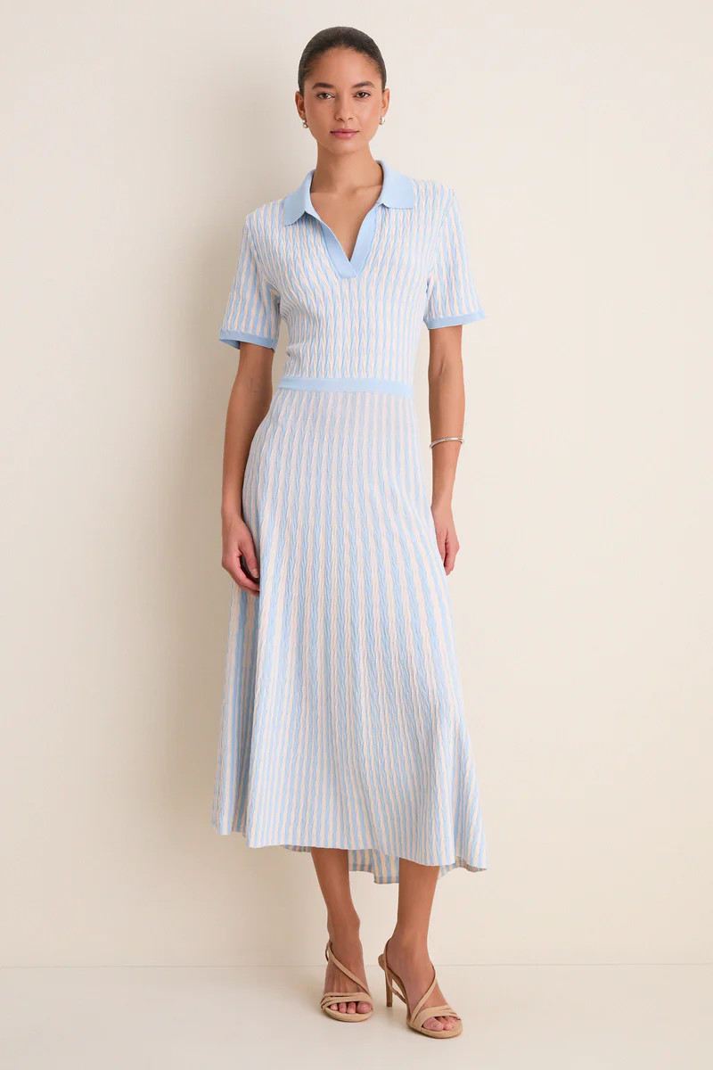 Light Blue and Ivory Knit Maude Polo Dress | Tuckernuck (US)