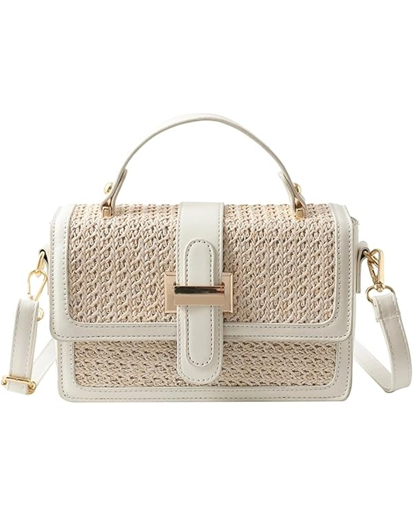 Trendy Purses 2024 Summer Vacation Straw PU Leather Crossbody Bags Small Flap Shoulder Bag Cute W... | Amazon (US)