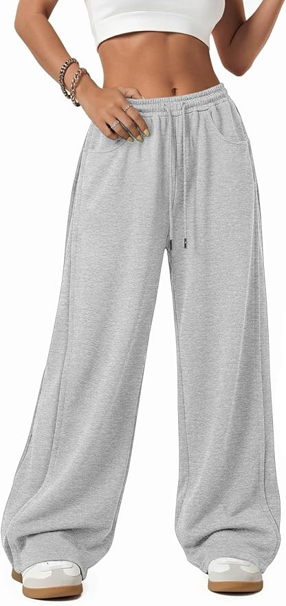 ATHMILE Women's Baggy Wide Leg Pants Y2k Teen Girl Drawstring Track Pants Lounge Sweatpants Women... | Amazon (US)