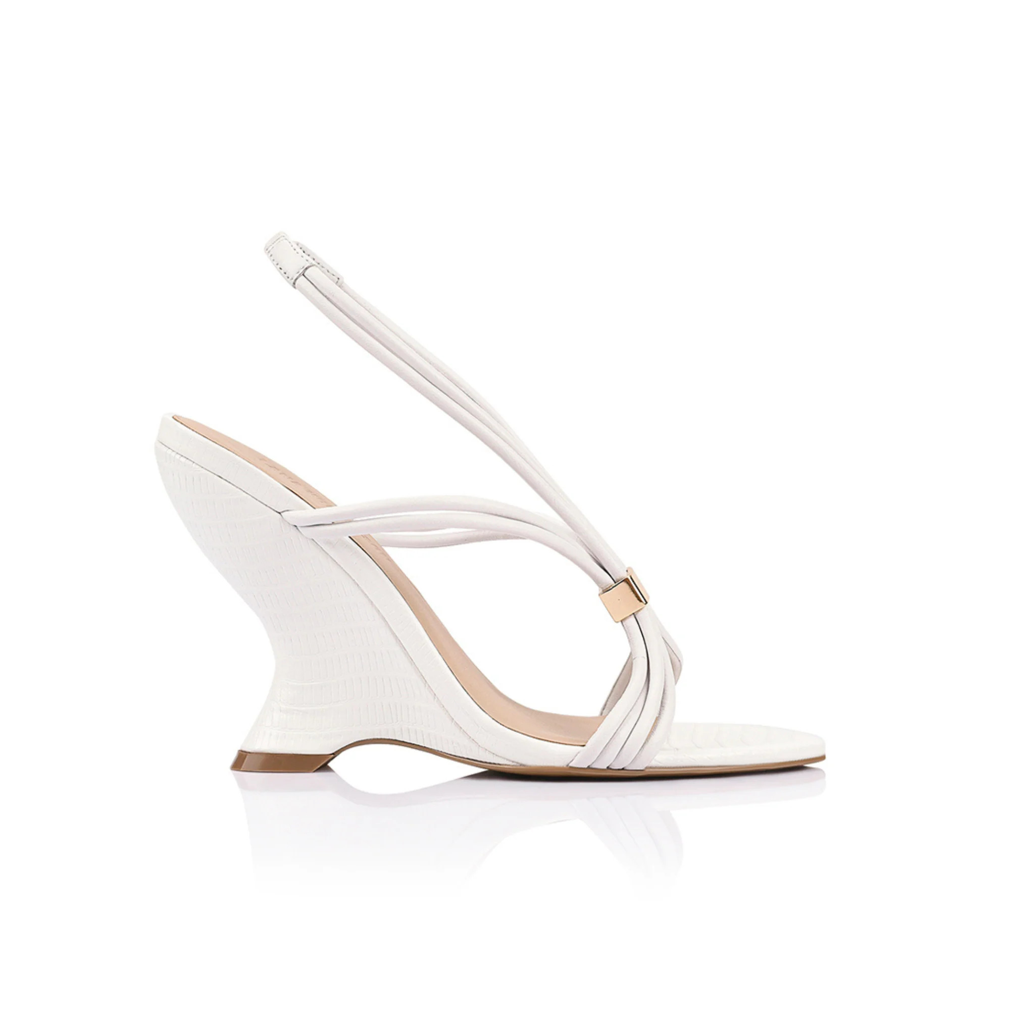 Regina Wedge Heeled Sandal White Leather | Lana Wilkinson