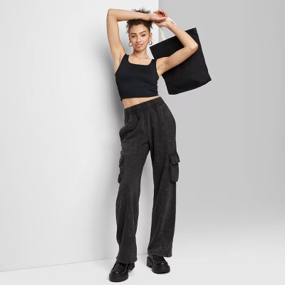 Women's High-Rise Wide Leg Fleece Cargo Pants - Wild Fable™ | Target