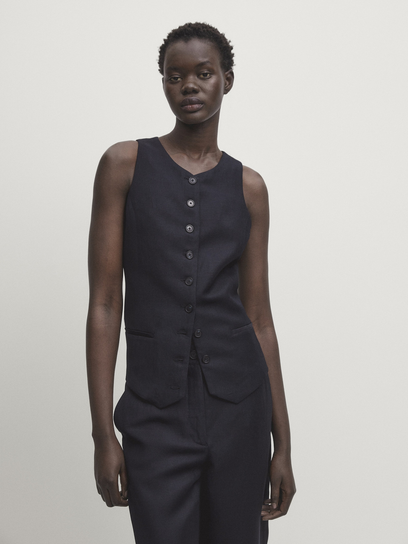 Navy blue buttoned co-ord waistcoat | Massimo Dutti UK