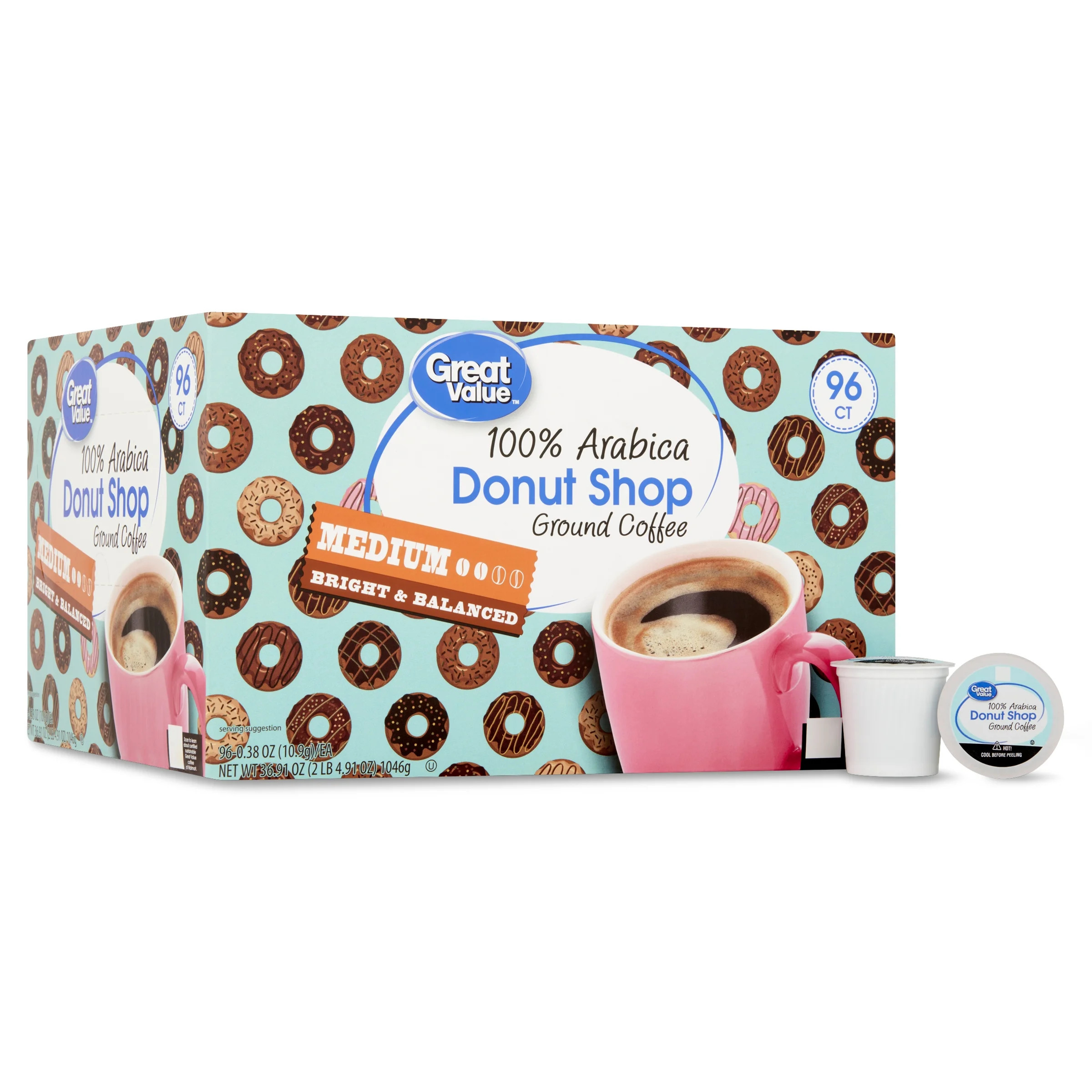 Great Value Donut Shop 100% Arabica Medium Roast Ground Coffee Pods, 96 Ct | Walmart (US)
