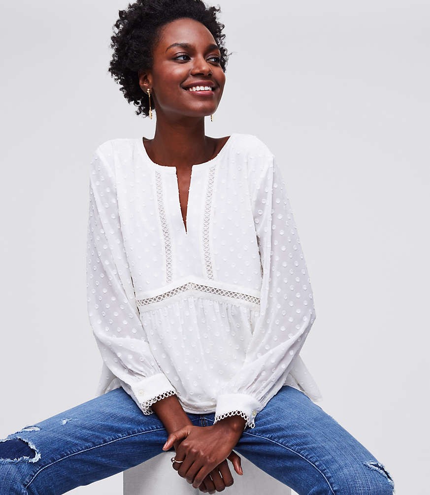Lace Dot Peplum Blouse | LOFT