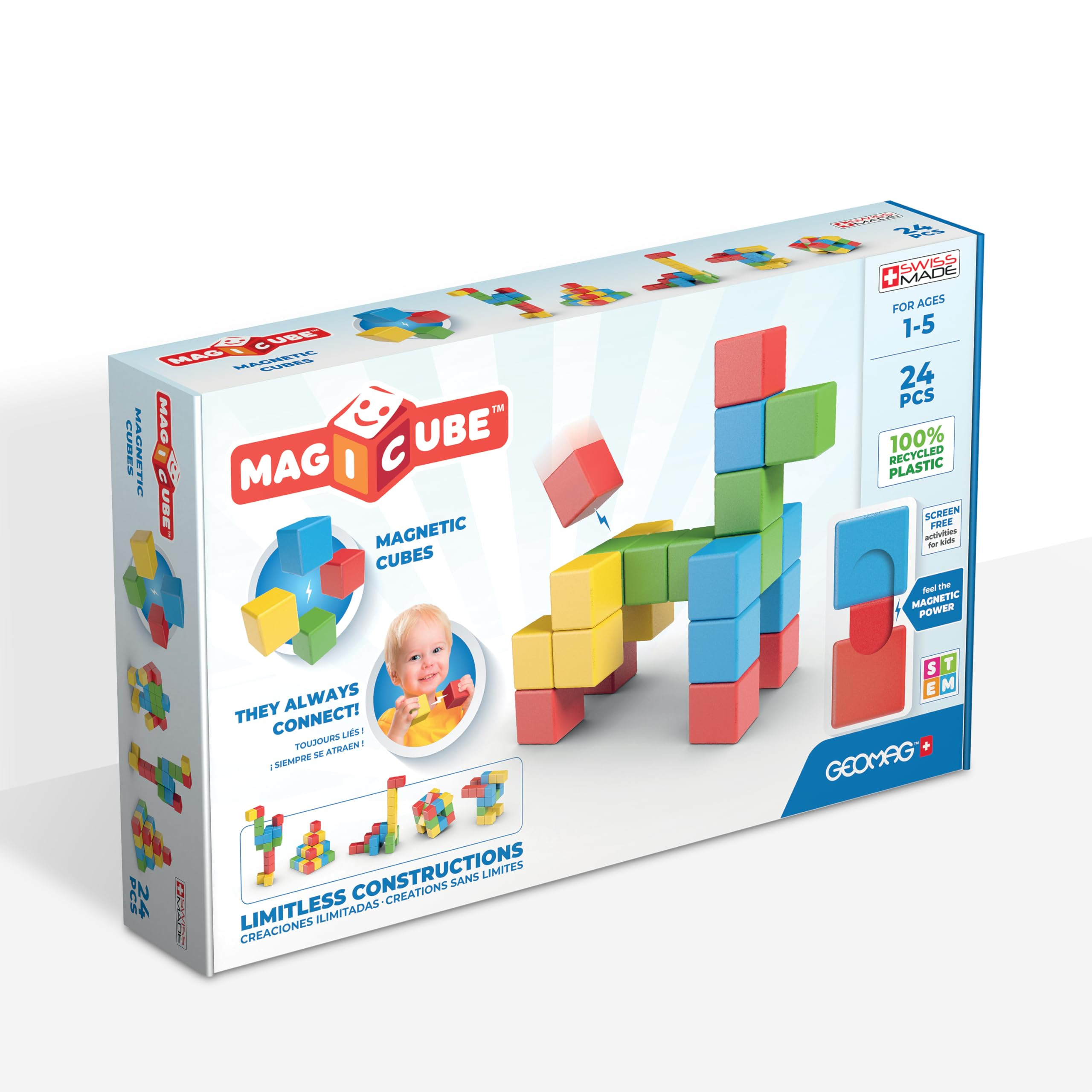 Geomag Magicube 24-Piece Magnetic Building Blocks for Toddlers Ages 1–5, Swiss-Made STEM Toy | Amazon (US)