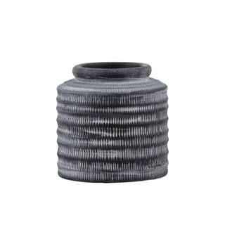Benjara Traditional Style 6 in. Dark Gray Round Cement Pot with Banded Rim Mouth Medium | The Home Depot