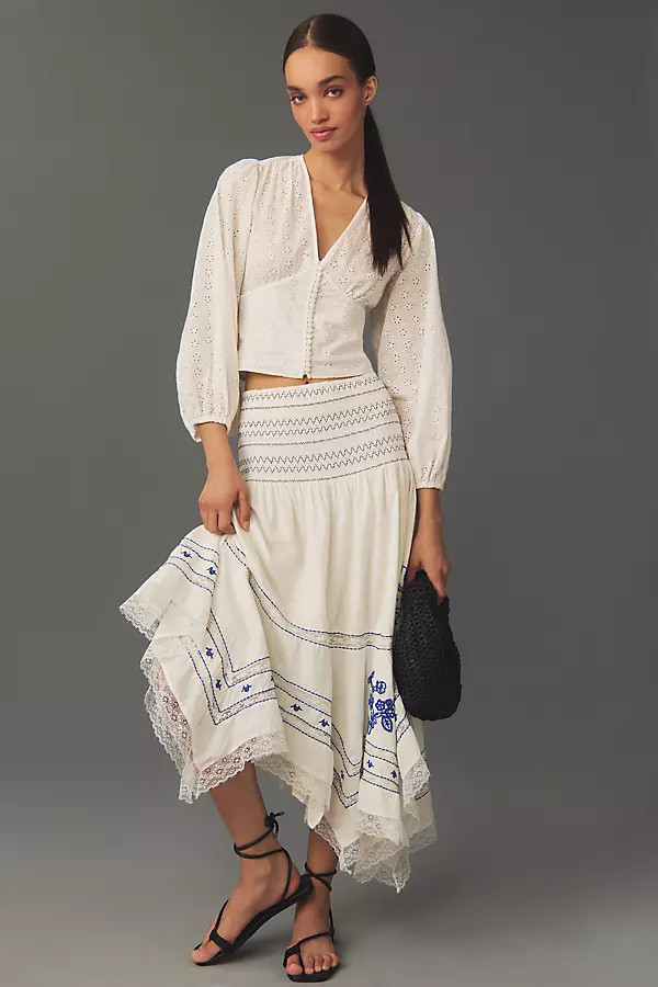 By Anthropologie Smocked Asymmetrical Skirt | Anthropologie (US)