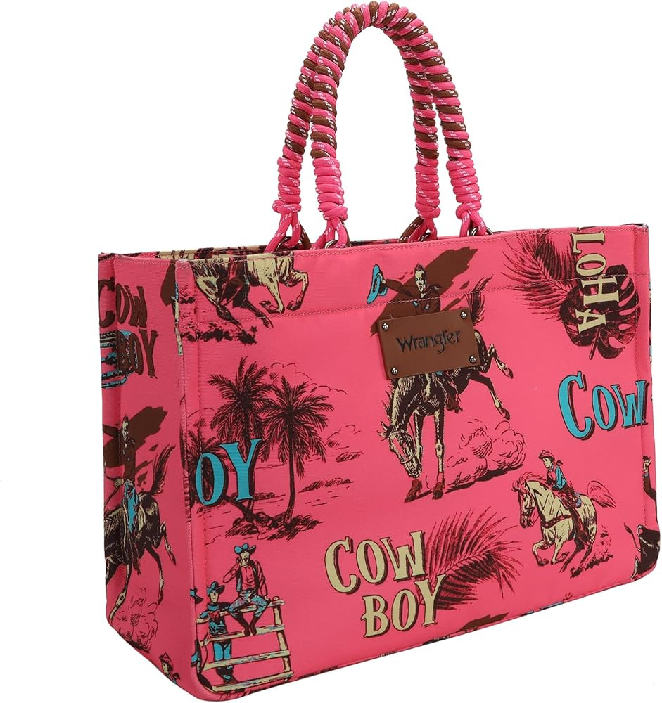 Montana West Wrangler Oversized Tote Bag with Braided Rope Handles Western Shoulder Handbag | Amazon (US)