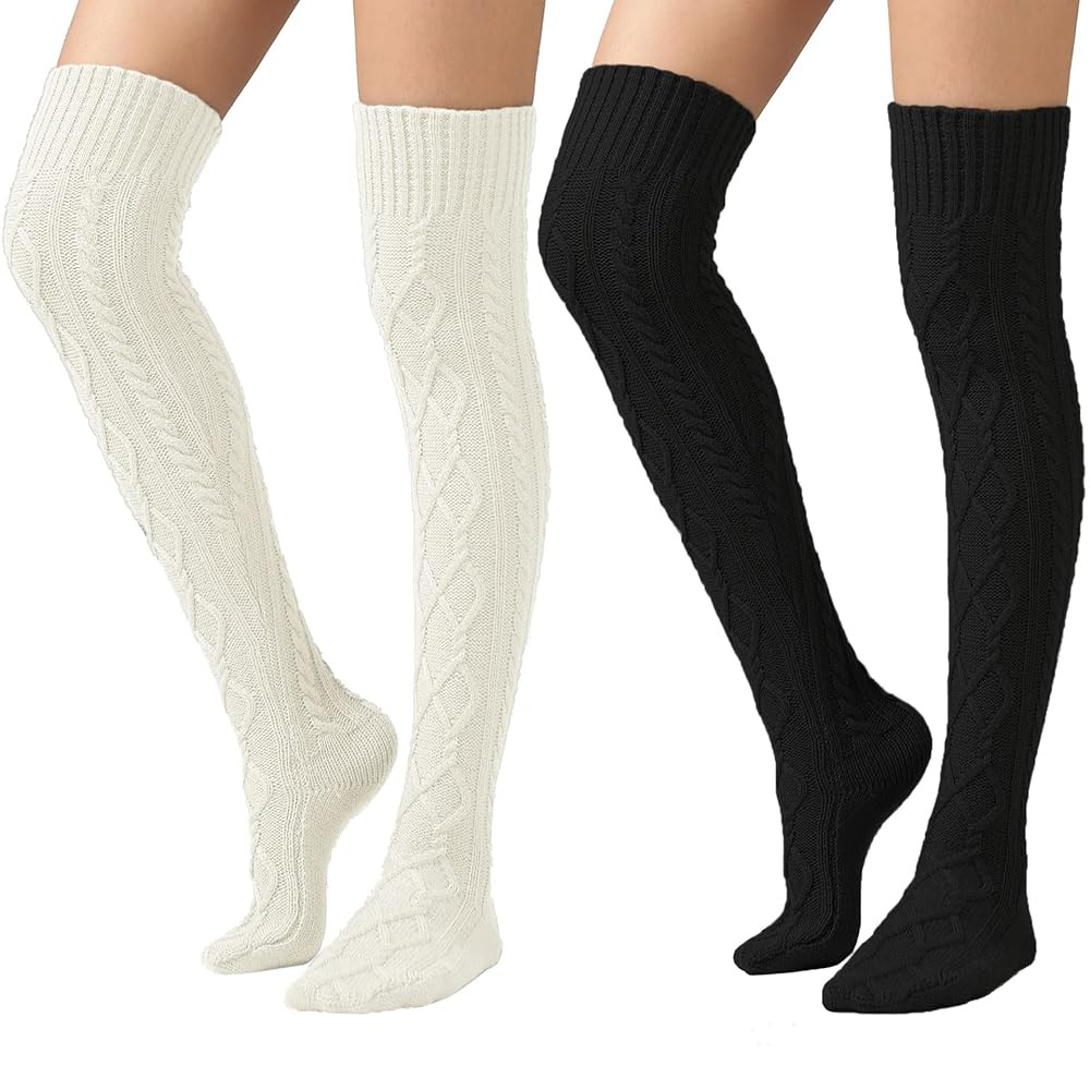 SherryDC Women's Cable Knit Thigh High Boot Socks Extra Long Winter Stockings Leg Warmers | Amazon (US)