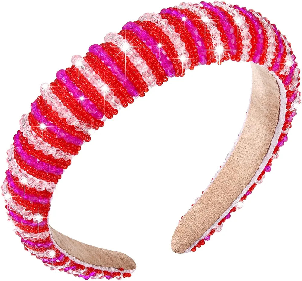 NVENF Valentine's Day Headbands Crystal Rhinestone Padded Headbands for Women Beaded Crystal Embe... | Amazon (US)