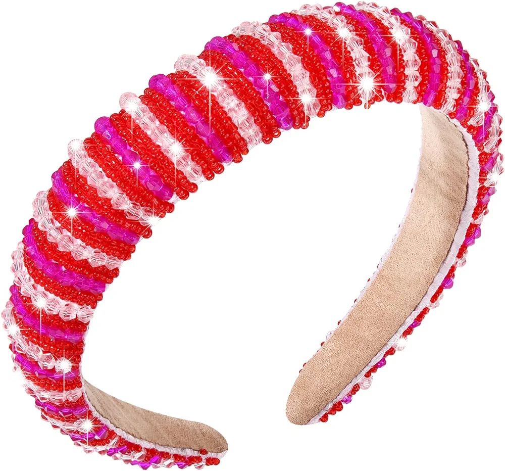 NVENF Valentine's Day Headbands Crystal Rhinestone Padded Headbands for Women Beaded Crystal Embe... | Amazon (US)