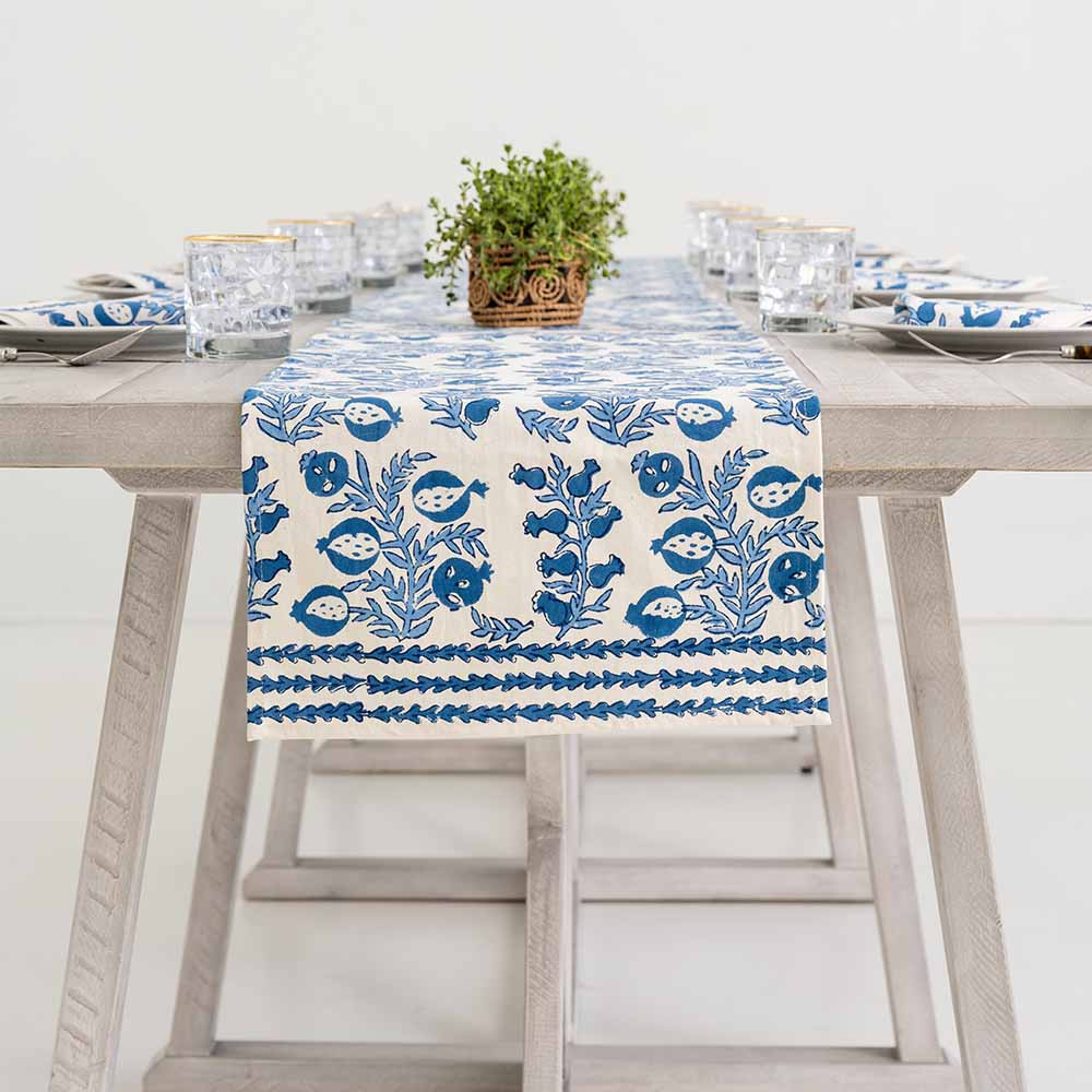 Pom Bells Wedgewood Table Runner | Pomegranate