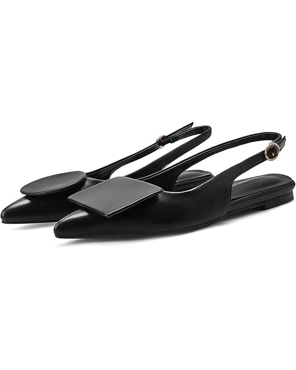 Vertundy Women's Slingback Flats Pointed Toe Flats for Women Low Heel Pumps Ankle Strap Sandals C... | Amazon (US)
