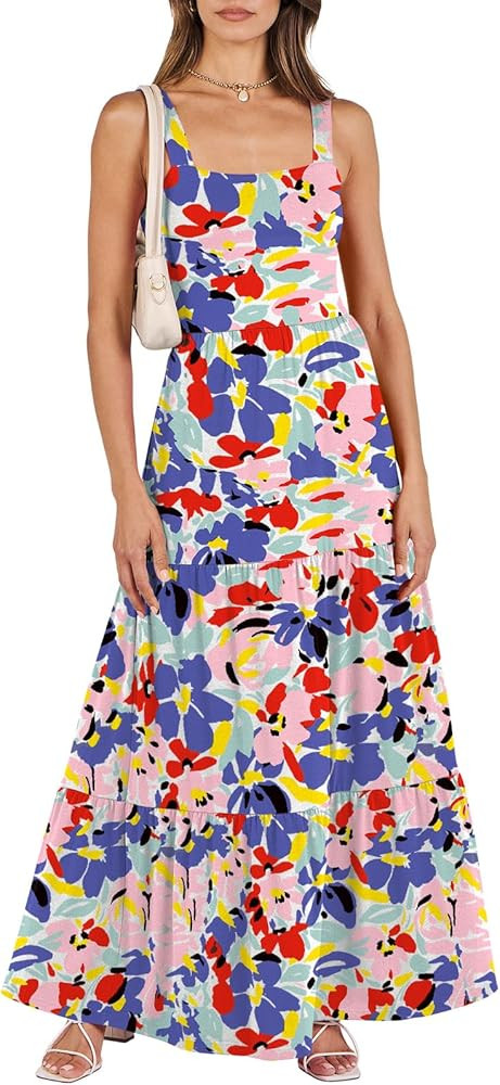ANRABESS Women's Summer Casual Long Maxi Beach Vacation Dresses Sleeveless Square Neck Flowy Tier... | Amazon (US)