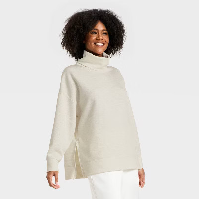 Women's Airy Sleek Funnel Neck Sweatshirt - All In Motion™ Heather Cream L | Target