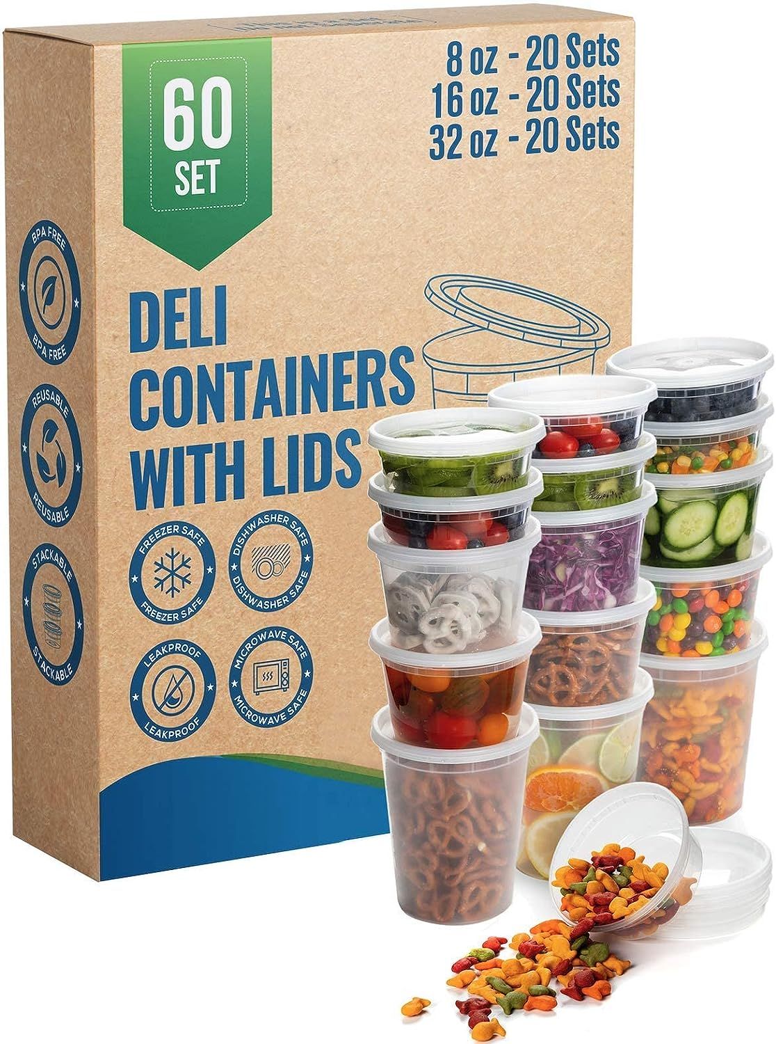 SafeWare Deli Plastic Food Storage Containers with Airtight Lids [ 20Sets-8oz | 20Sets-16oz | 20S... | Amazon (US)