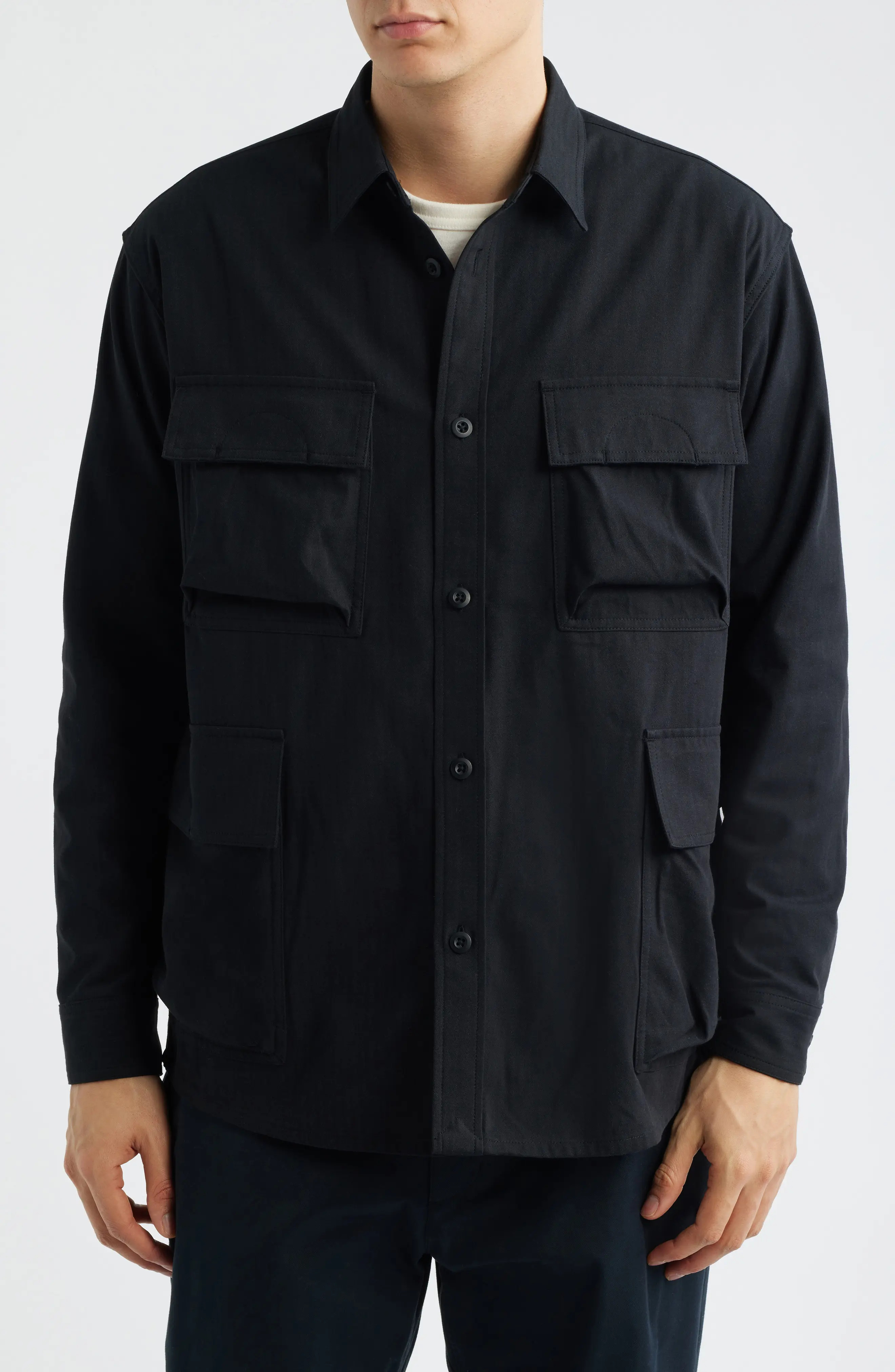 Snow Peak Takibi Herringbone Shirt Jacket in Black at Nordstrom, Size Large | Nordstrom