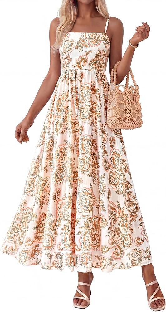 PRETTYGARDEN Women Summer Maxi Dresses 2026 Spaghetti Strap Boho Floral Striped Wedding Guest Bea... | Amazon (US)