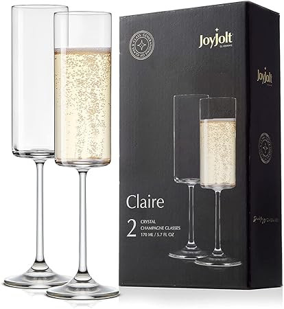 JoyJolt Champagne Flutes – Claire Collection Crystal Champagne Glasses Set of 2 – 5.7 Ounce C... | Amazon (US)