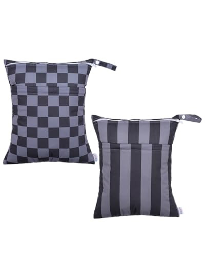 ALVABABY 2pcs Cloth Diaper Wet Dry Bags Waterproof Reusable with Two Zippered Pockets Travel Beach Pool Daycare Soiled Baby Items Yoga Gym Bag for Swimsuits or Wet Clothes 2LM10 | Amazon (US)