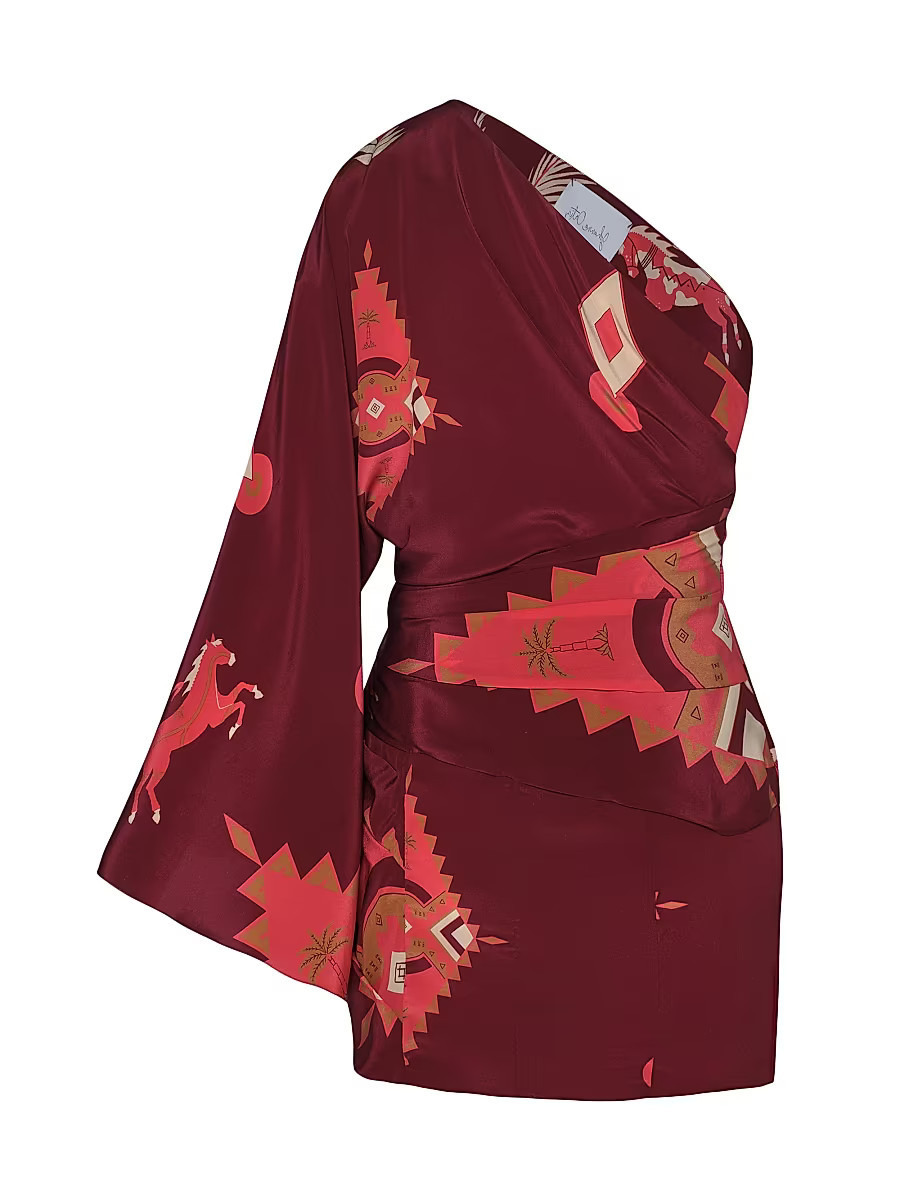 Women's Micaela Hidden Oasis Geometric Silk One-Shoulder Minidress - Wine Pink Camel - Size 0 | Saks Fifth Avenue
