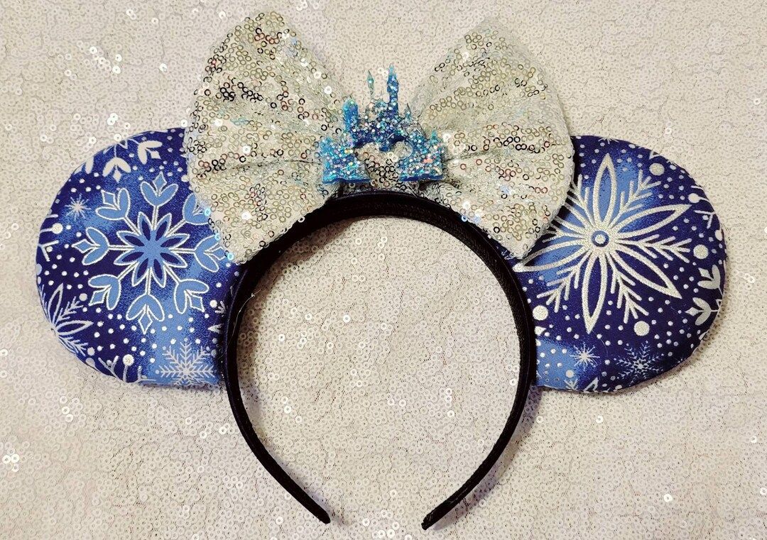 Blue and Silver Snowflake Mickey Ears Headband - Etsy | Etsy (US)