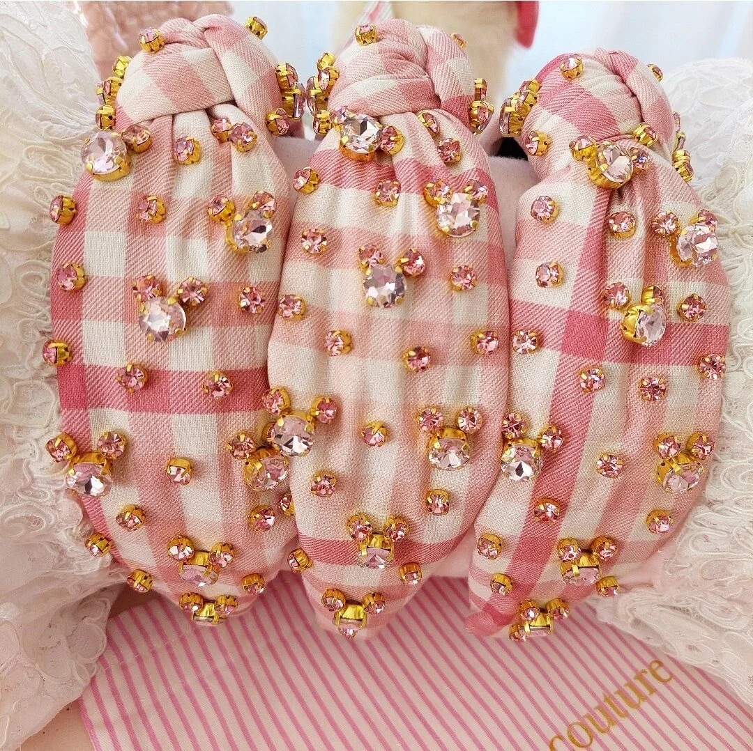 Pink Two Tone Pastel Checked With Pink Crystals Knotted - Etsy | Etsy (US)