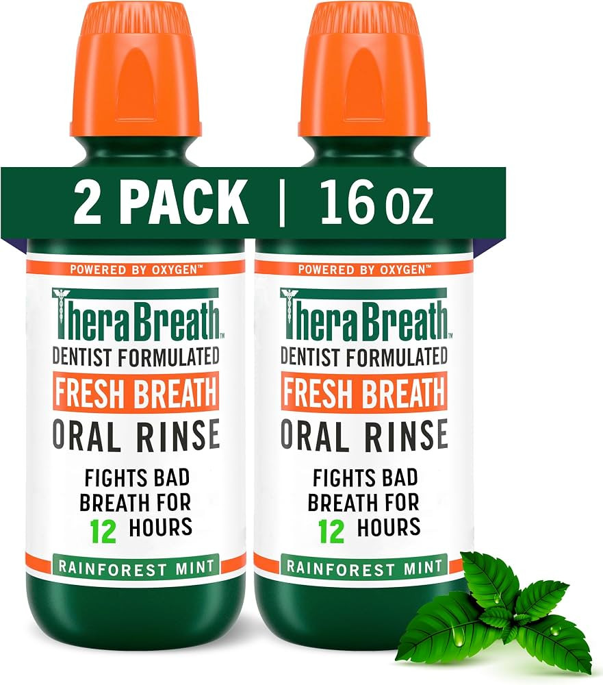 TheraBreath Fresh Breath Mouthwash, Rainforest Mint, Alcohol-Free, 16 Fl Oz (2-Pack) | Amazon (US)