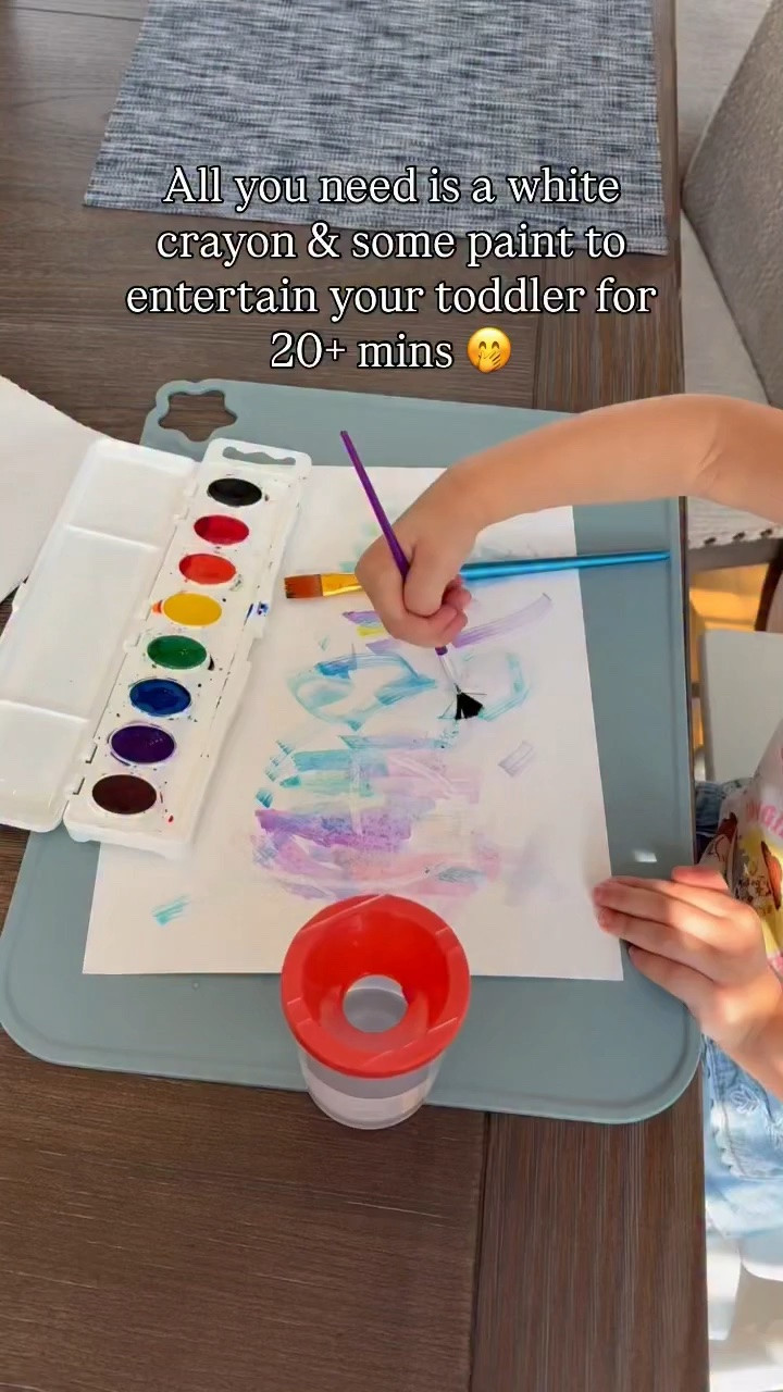 This is seriously the easiest craft to prep (took me 5 seconds to write my daughter’s name in white crayon) and entertained her for sooo long! She loved seeing the magic of her name appear & was so into painting too☺️

For this one all you need is:
-cardstock and a white crayon 
-can write your child’s name or draw a picture depending on their age 
-watercolors and a paint brush 

Comment SHOP for details to be sent directly to you or follow me on @shop.ltk 🎨

#toddlermom #momlife #crafty #craftideas #painting occupational therapist | toddler mom craft | name recognition | fine motor skills | coloring | educational activity | teach them young | toddler craft | OT |