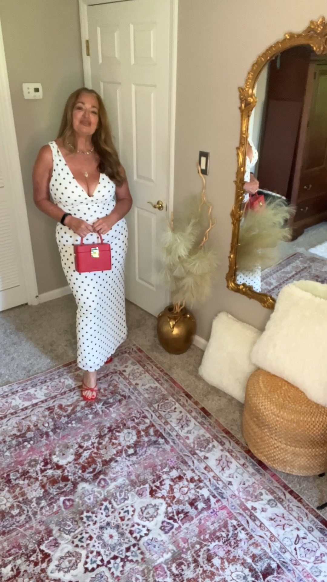 Polka dot long maxi dress with a deep v neck design.

#LTKootd #LTKWedding #LTKMidsize