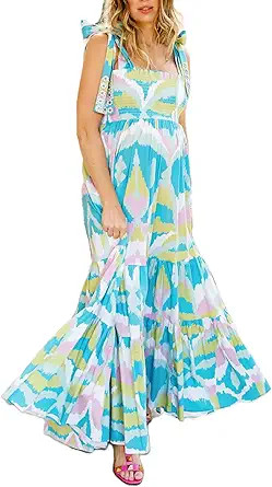 Women Summer Vocation Boho Floral Long Dress Sleeveless Flowy Tiered A Line Maxi Sundress Going O... | Amazon (US)