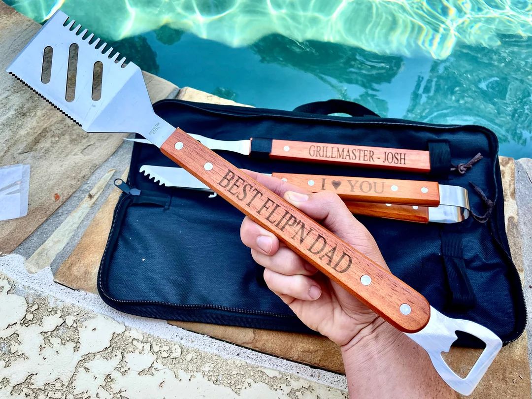 Gift for Dad, Personalized Grill Set, BBQ Grill Set, Mens BBQ, Grilling Tool Set, Mens Grill Gift... | Etsy (US)