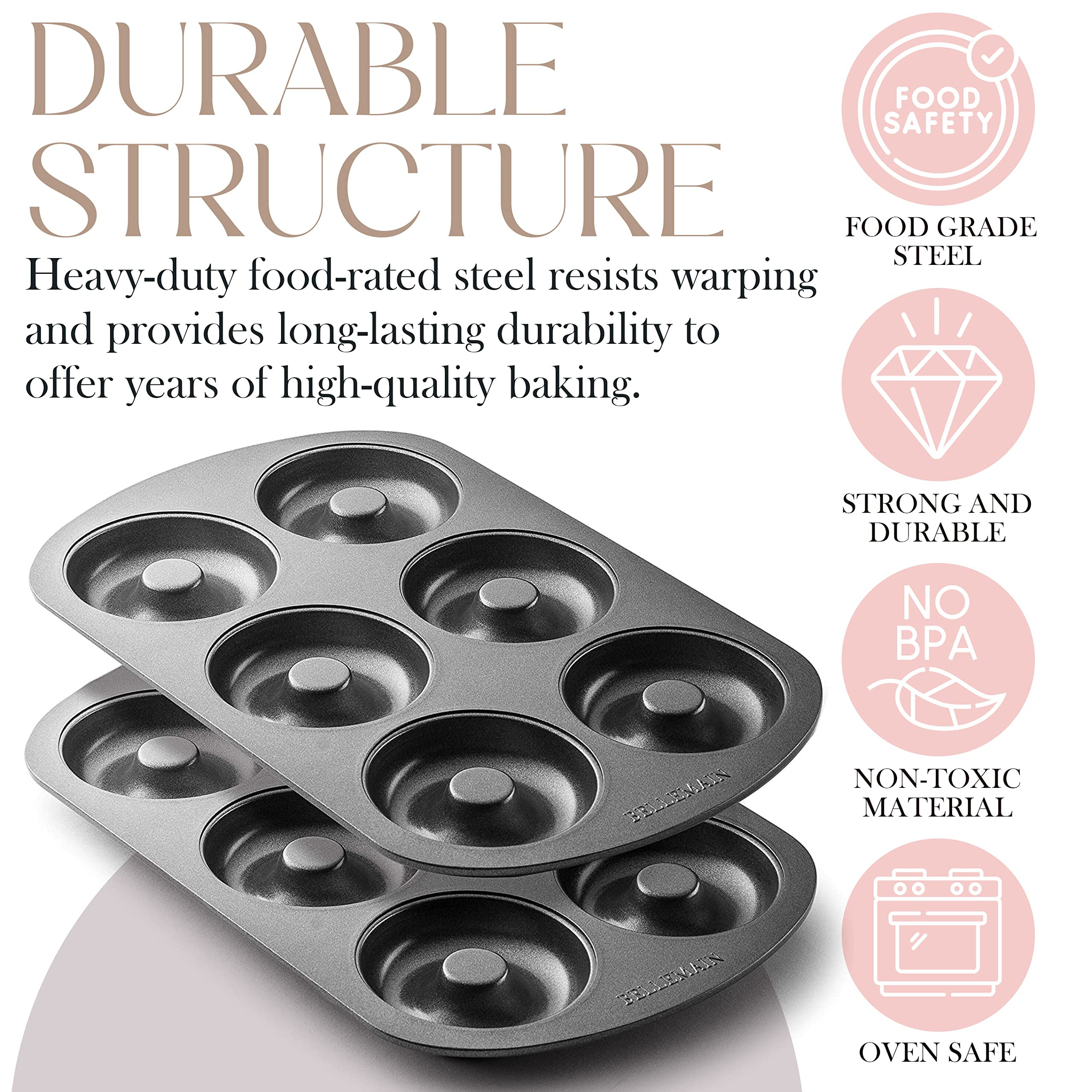 Bellemain Premiere Donut Pan for Baking | Nonstick 12.5 x 8.5” Doughnut Pan with 6-Doughnut Mol... | Amazon (US)
