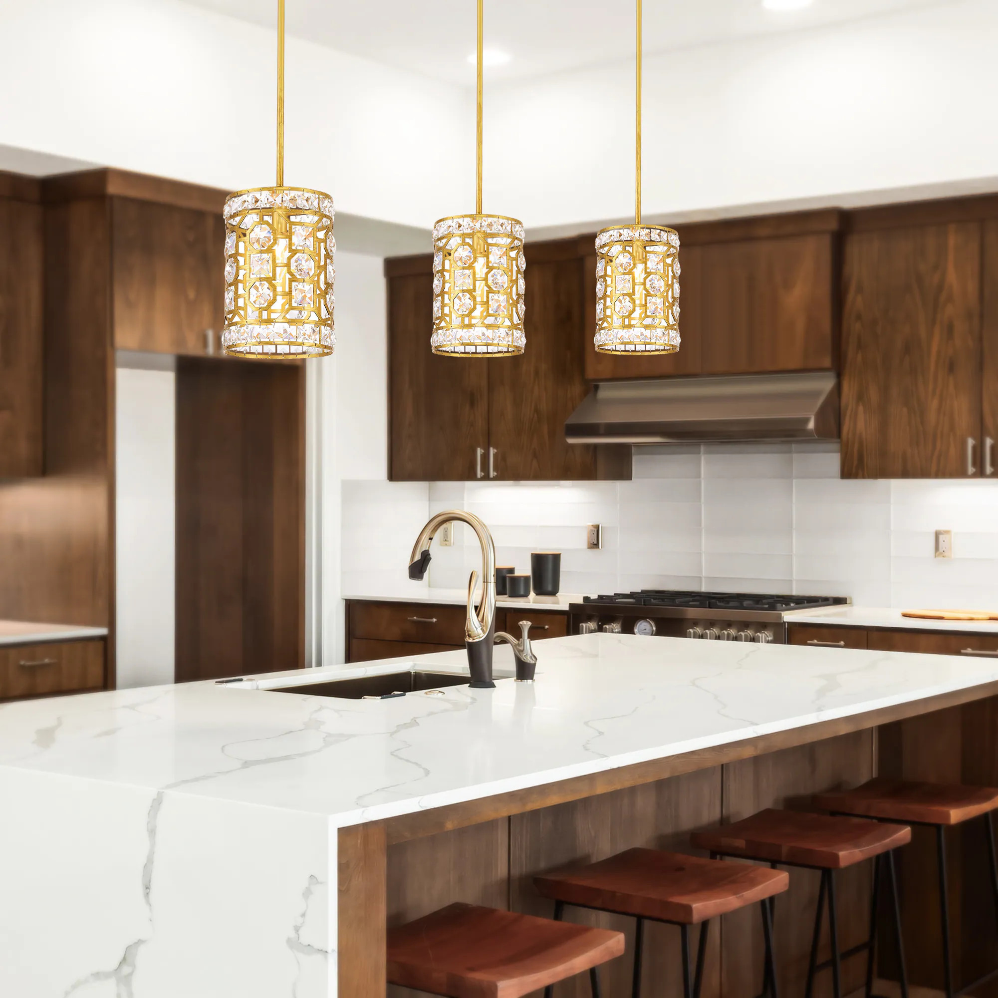 CWI Lighting Belinda 1 -Light Champagne Transitional Drum Mini Hanging Pendant light | 1026P7-1-193 | Lowe's