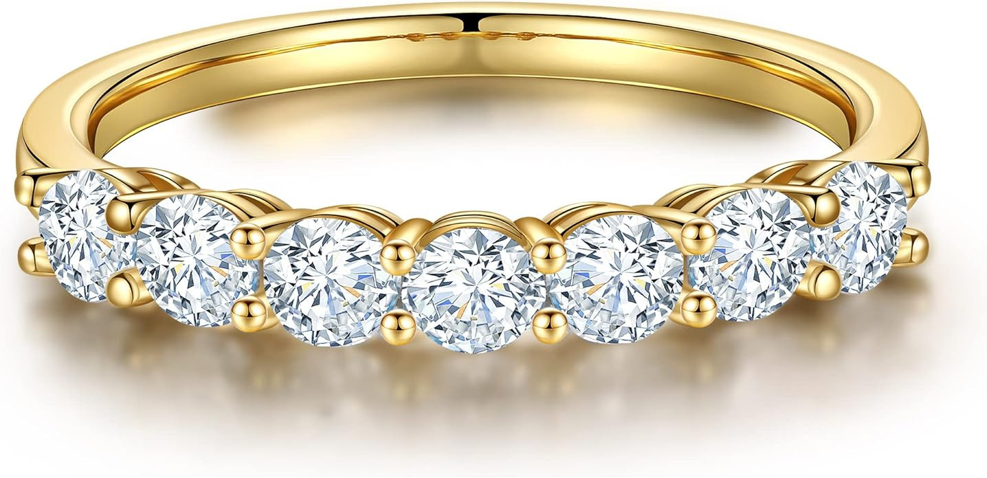 MOOSEA 7 Stone Moissanite Rings for Women, 3MM D Color VVS1 Clarity Lab Created Moissanite Ring 1... | Amazon (US)