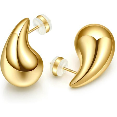 Gold Teardrop Earrings for Women - S925 Sterling Silver Earring Post Hot Pink Jewelry/Black Gun Plated Trendy Lightweight Waterdrop Hollow Open Hoops - 18k Chunky Tear Drop Earrings | Walmart (US)