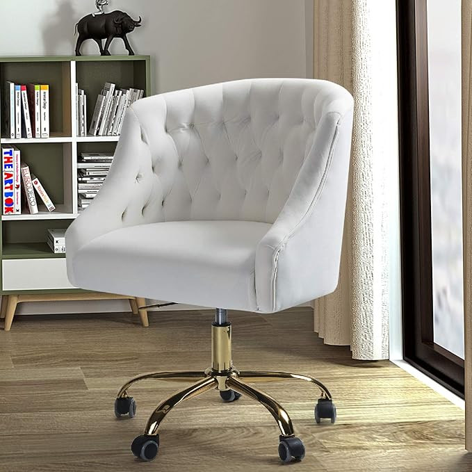 Velvet Fabric Swivel Task Chair for Home Office - Ivory | Amazon (US)