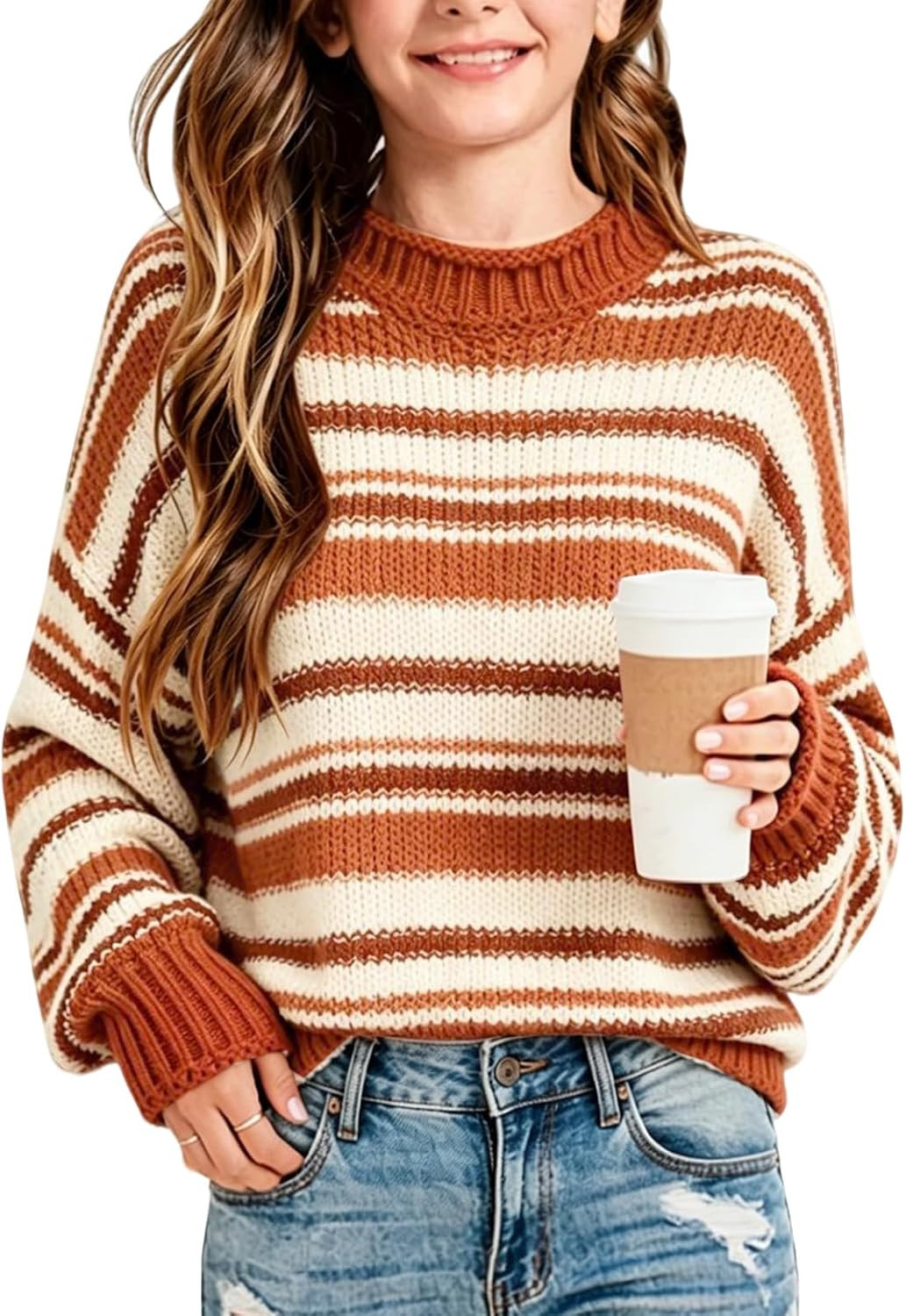 Girls Striped Sweaters Crewneck Fashion Kids Knit Long Sleeve Casual 2026 Trendy Fall Winter Pullover Outfits | Amazon (US)