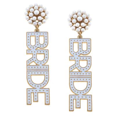 Bride Enamel & Pearl Cluster Drop Earrings in White | CANVAS