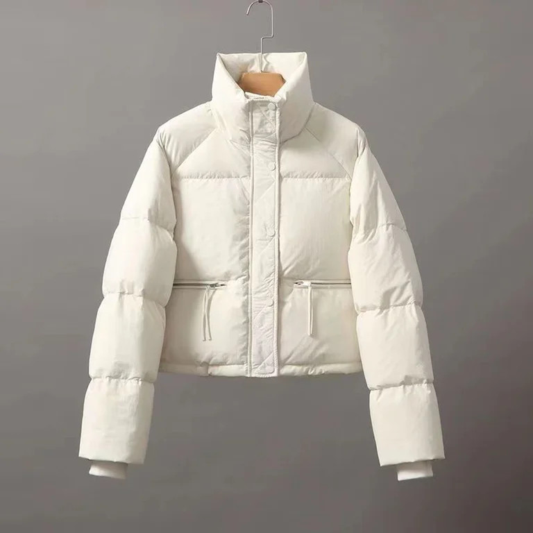 successthop Puffer Coat Women Crop Top White Long Sleeve Down Jacket Turtleneck Waist Length Wint... | Walmart (US)