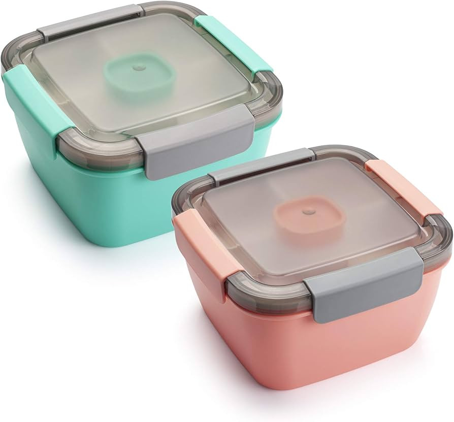 Freshmage Salad Lunch Container To Go, 2 Packs 52-oz Salad Bowls with 3 Compartments, Salad Dress... | Amazon (US)