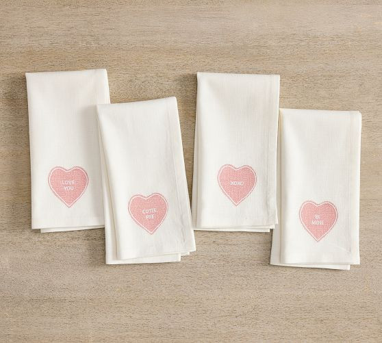 Conversation Hearts Organic Cotton Napkins - Mixed Set of 4 | Pottery Barn (US)