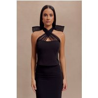 Maryam Tulle Bow Top - Black | MESHKI US