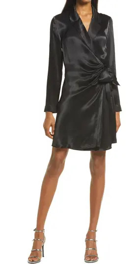 Long Sleeve Satin Wrap Dress | Nordstrom