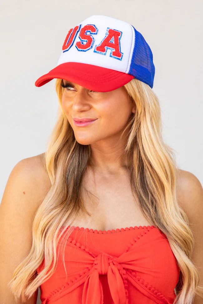 USA Patch Trucker Hat | Pink Lily