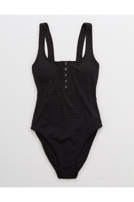 Aerie XO Ribbed Henley One Piece Swimsuit | American Eagle Outfitters (US & CA)