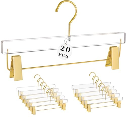 Besser Gold Acrylic Hangers,20Pack Clear Hangers with Gold Hooks,Luxurious Skirt Pants Hangers Gold Clips for Clothing Closet Storage | Amazon (US)